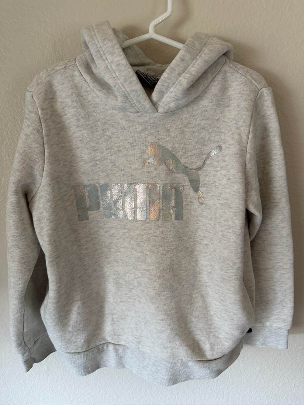 Puma Youth Heather Gray Hoodie with Iridescent Logo
